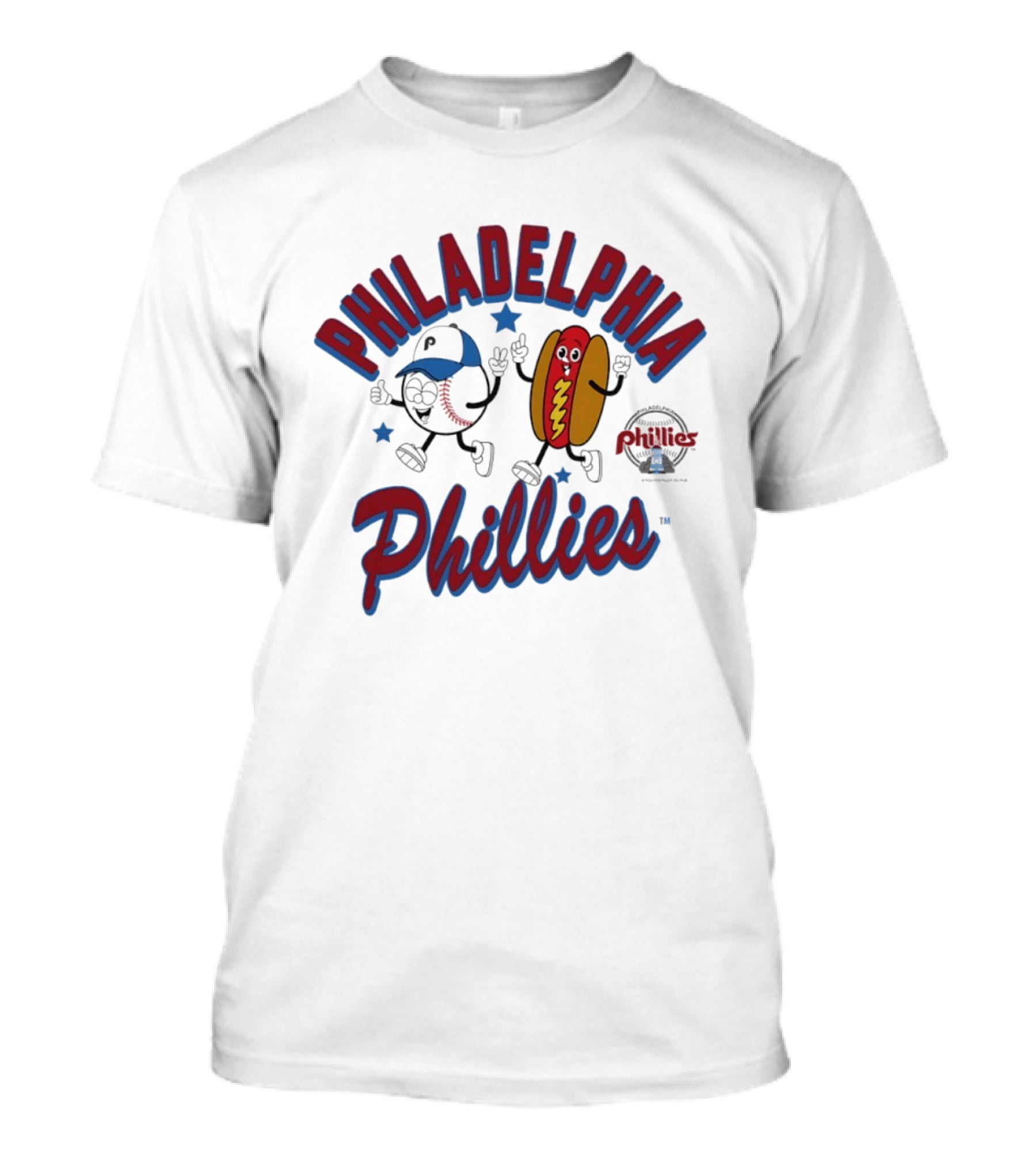 Philadelphia Phillies Baseball Hot Dog And Cartoon Characters T-Shirt