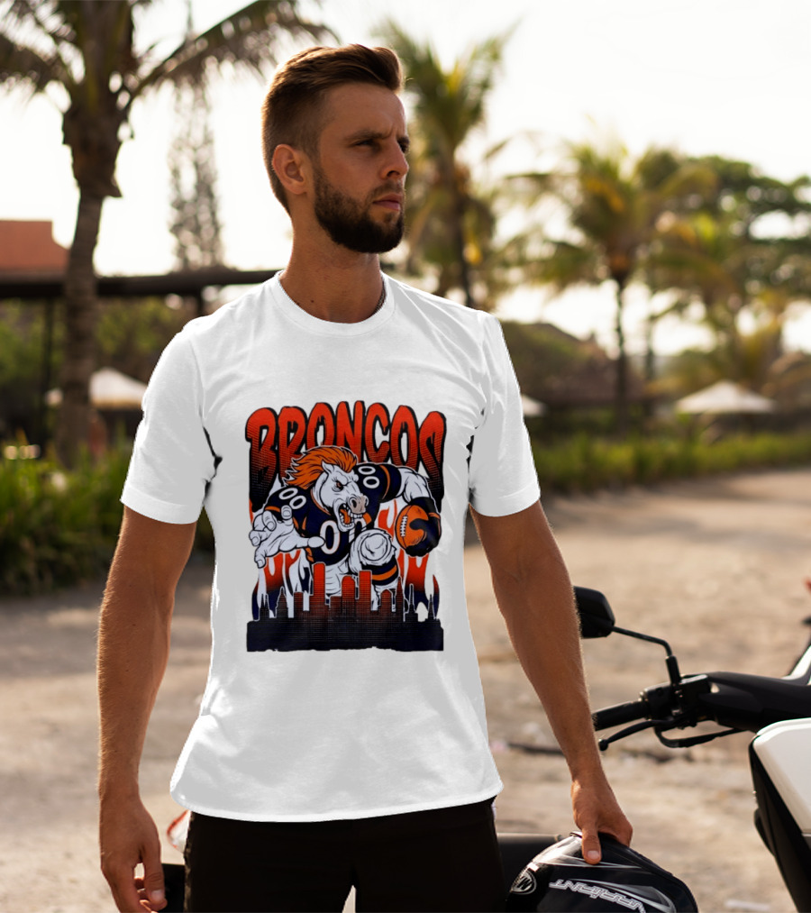 Denver Broncos Football Bronco Running Horse Skyline T-Shirt