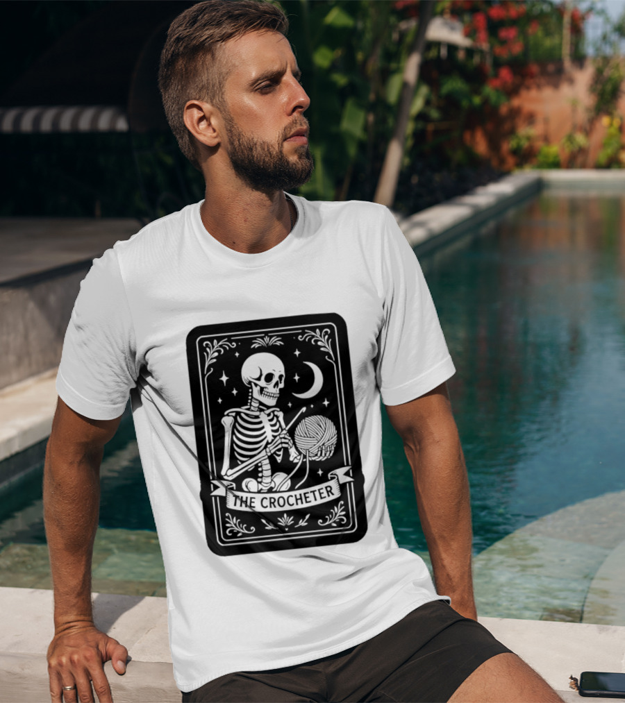 Tarot Card The Crocheter Skeleton Moon And Stars T-Shirt