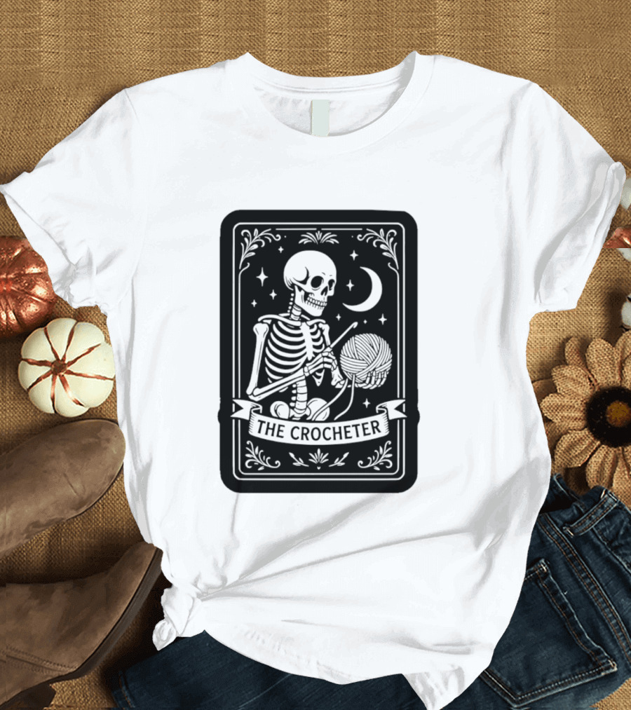 Tarot Card The Crocheter Skeleton Moon And Stars T-Shirt