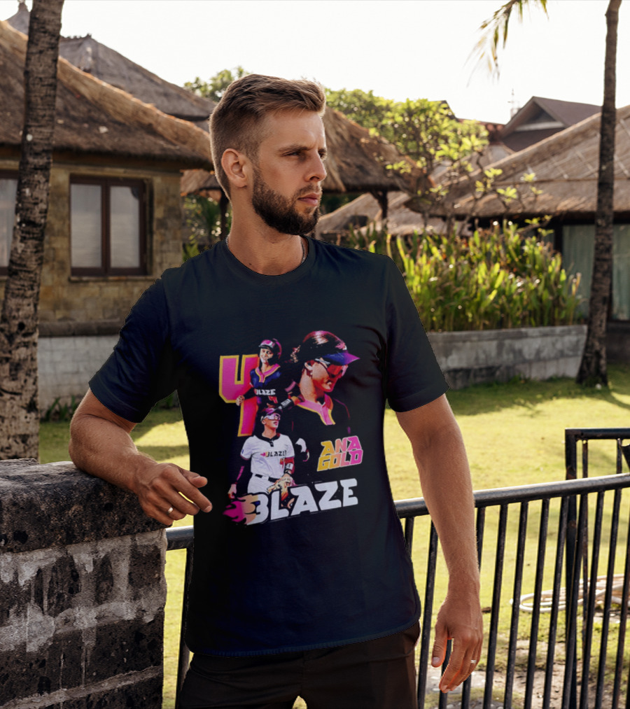 Blaze Ana Gold Softball Player Number 4 Action Collage T-Shirt