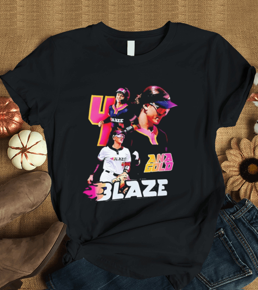 Blaze Ana Gold Softball Player Number 4 Action Collage T-Shirt