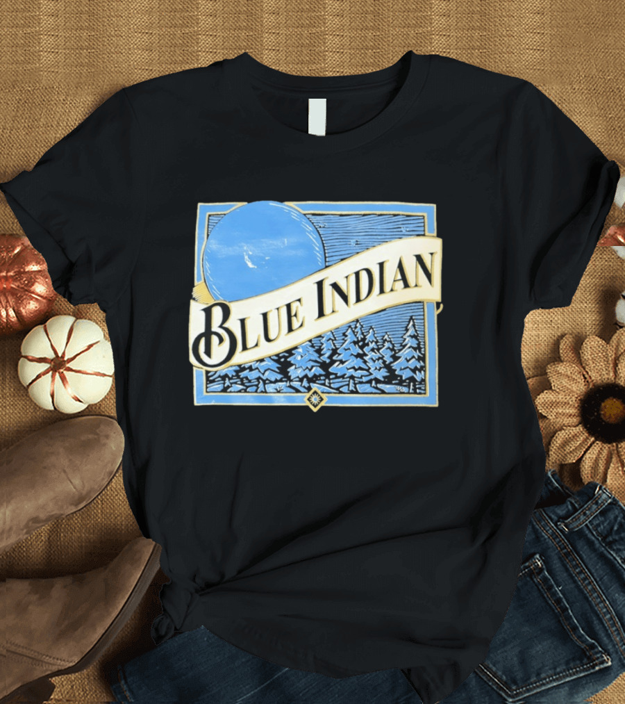 Blue Indian Moon Forest Nature Pine Trees Winter Scene T-Shirt