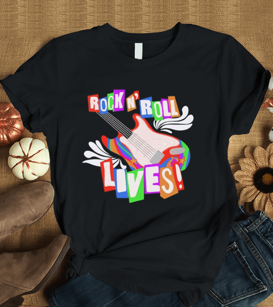 Rock N' Roll Lives Colorful Electric Guitar T-Shirt
