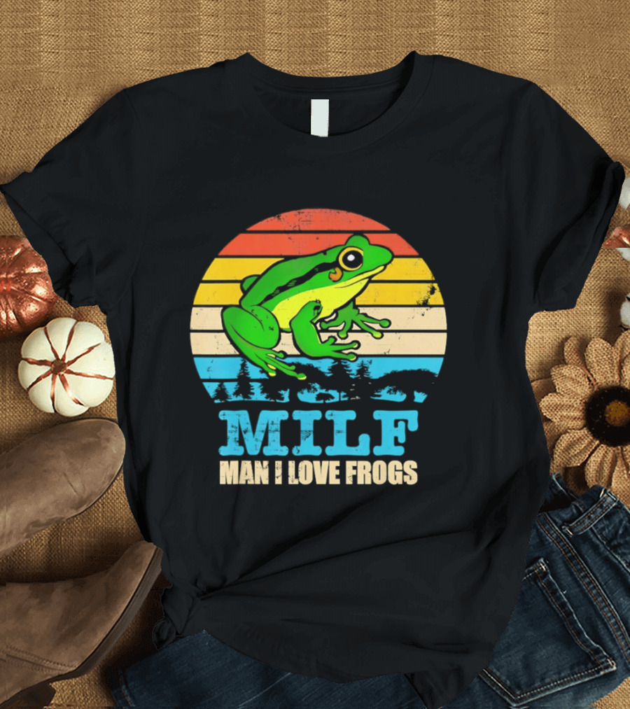 Frog MILF Man I Love Frogs Retro Sunset T-Shirt