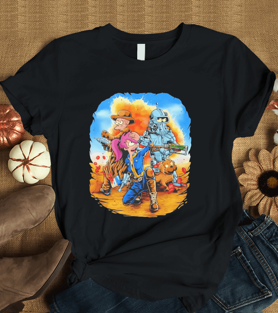 Futurout Fallout Futurama Mashup Fan Art Bender Leela Professor Farnsworth T-Shirt