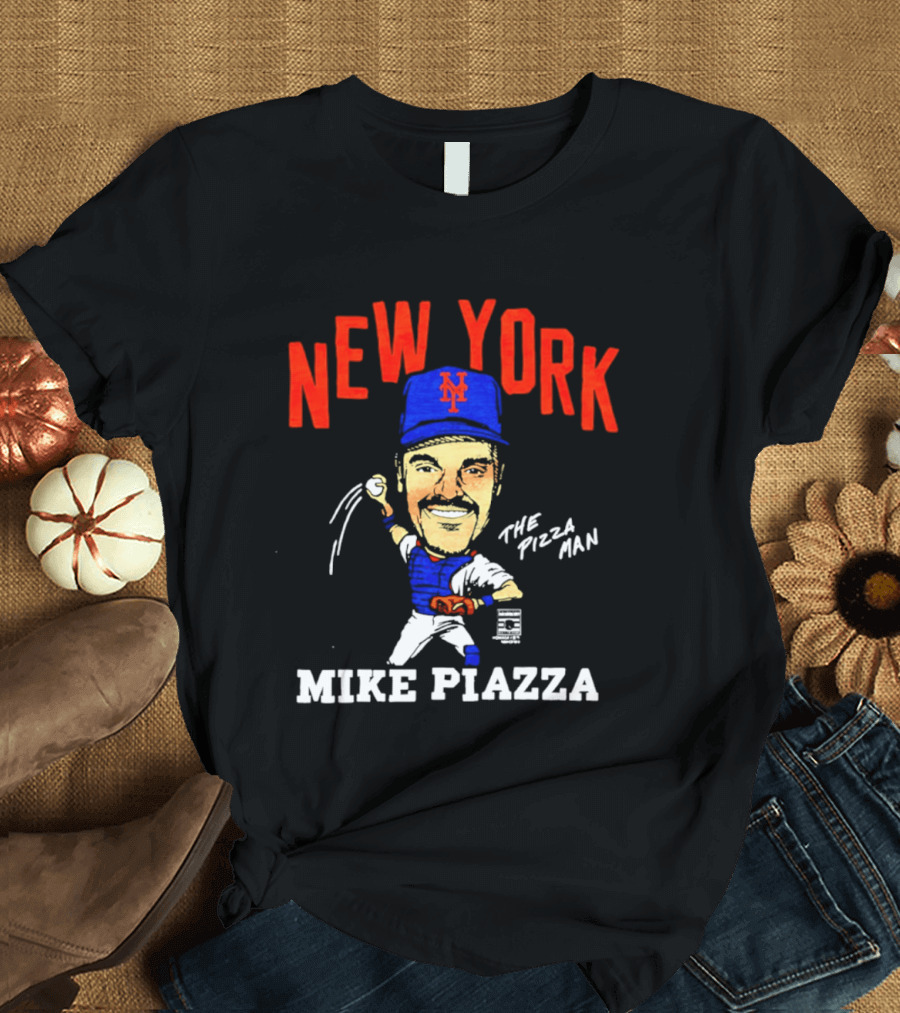 New York Mets Mike Piazza The Pizza Man Caricature T-Shirt