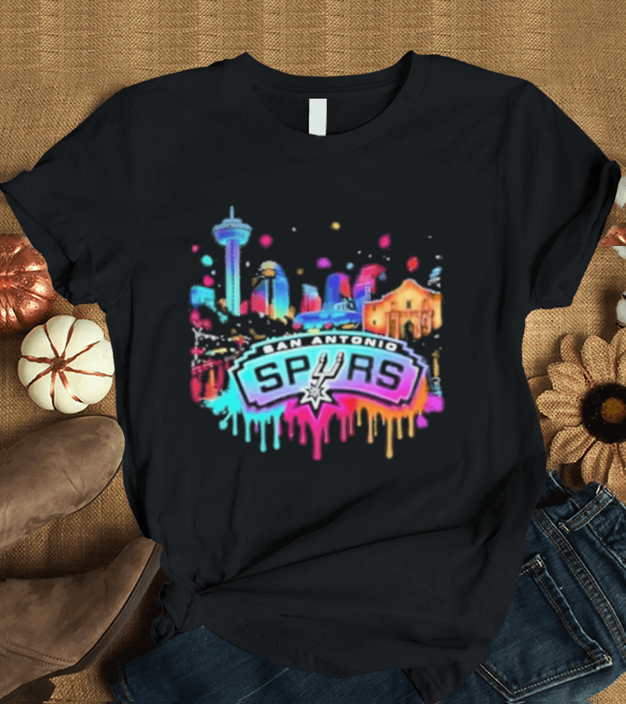 San Antonio Spurs Neon Skyline Colorful Cityscape T-Shirt