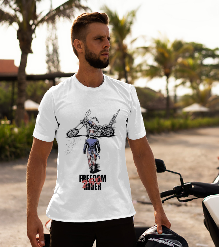 Uncle Sam Freedom Rider 250 Motorcycle Patriotic American Stars And Stripes T-Shirt
