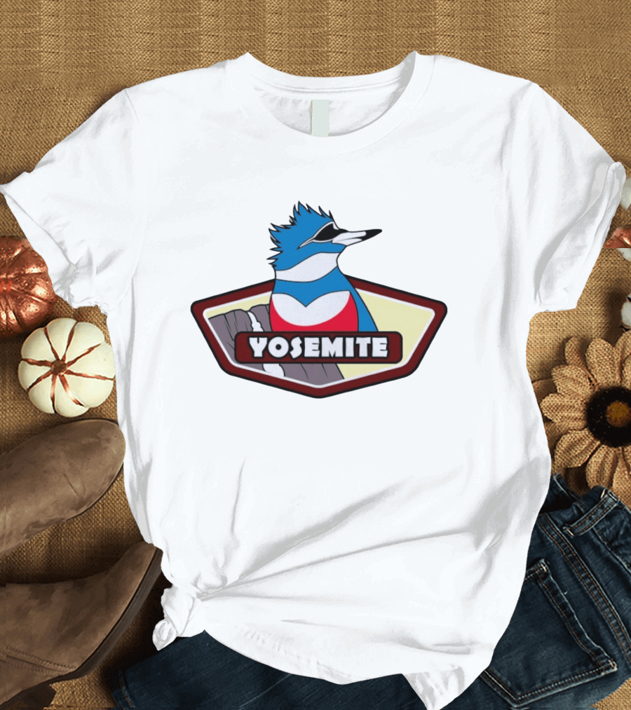 Yosemite Blue Jay With Waterfall Nature Adventure T-Shirt