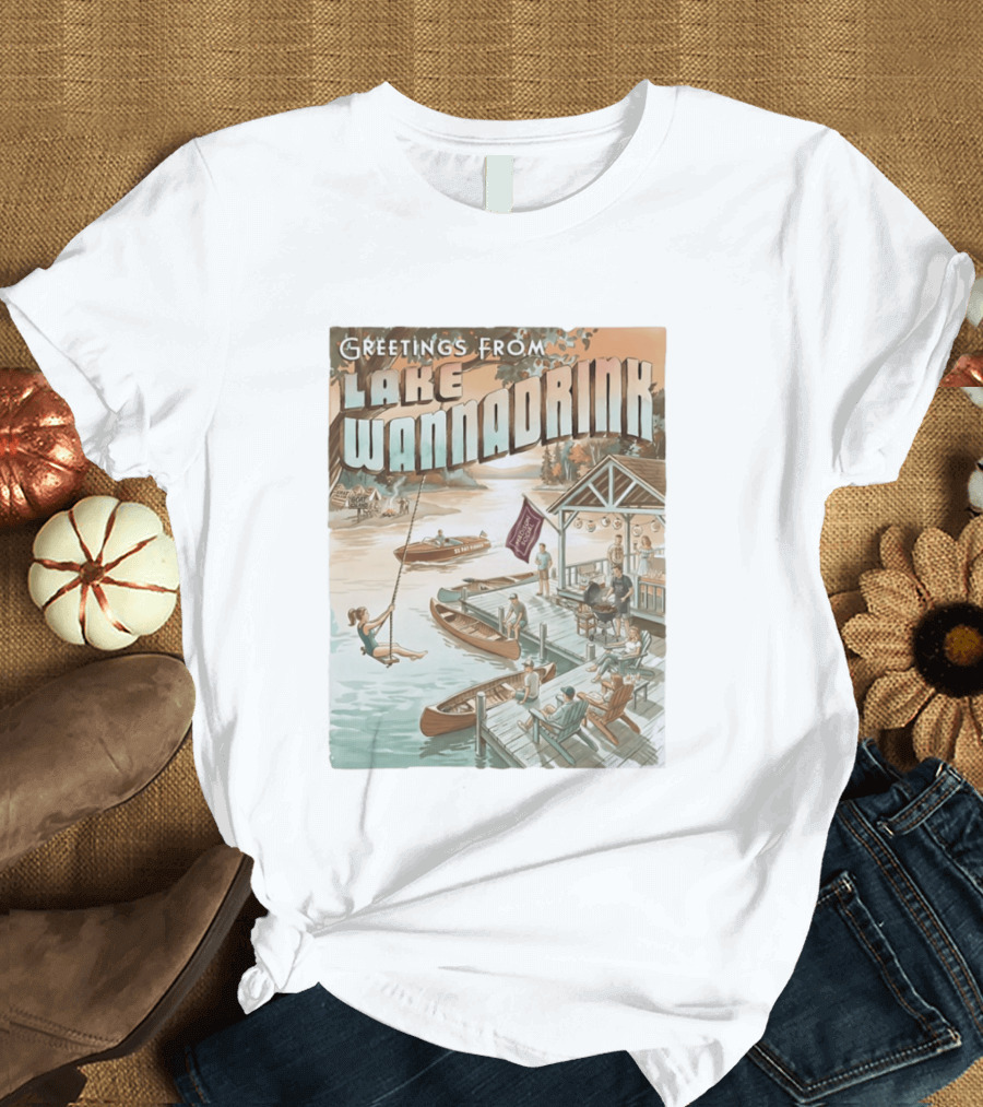 Greetings From Lake Wannadrink Goat Island Madison Social Fat Finger T-Shirt