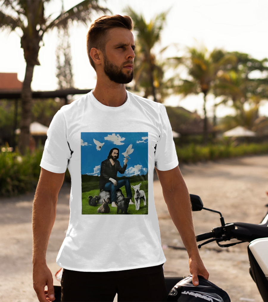 Keanu Reeves Peaceful Meadow With Animals And Doves T-Shirt