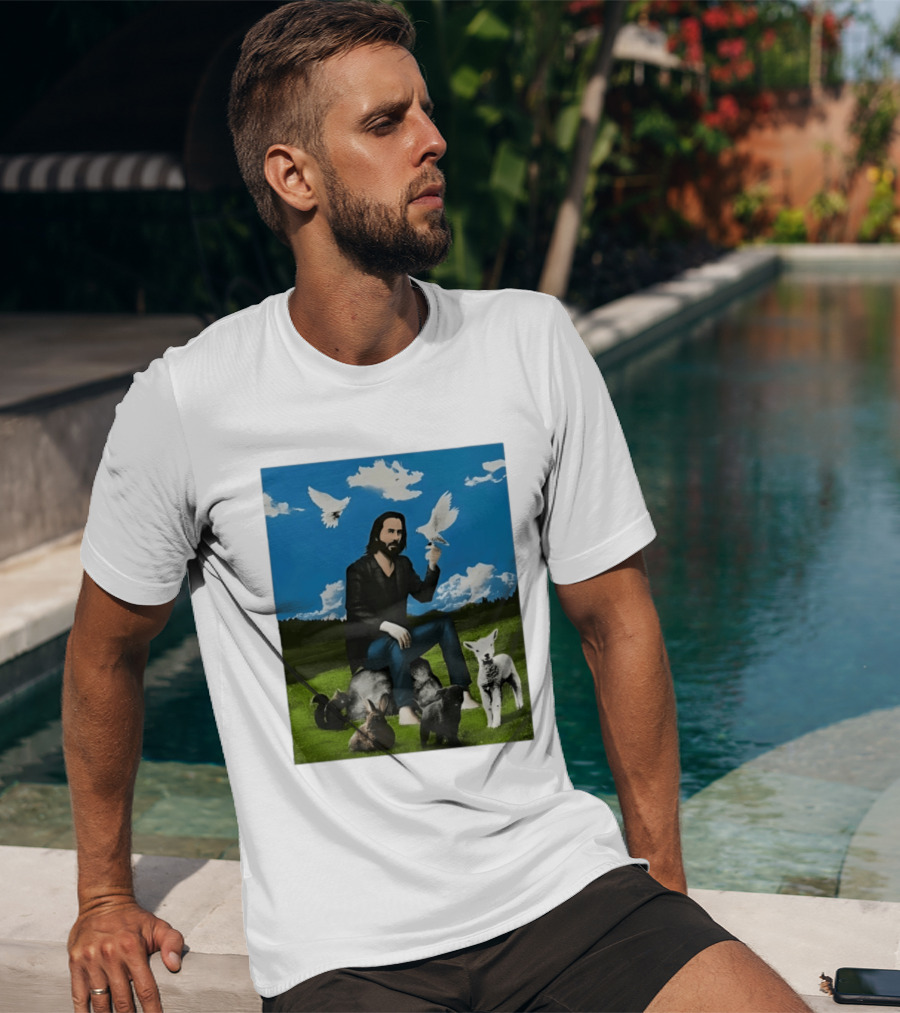 Keanu Reeves Peaceful Meadow With Animals And Doves T-Shirt