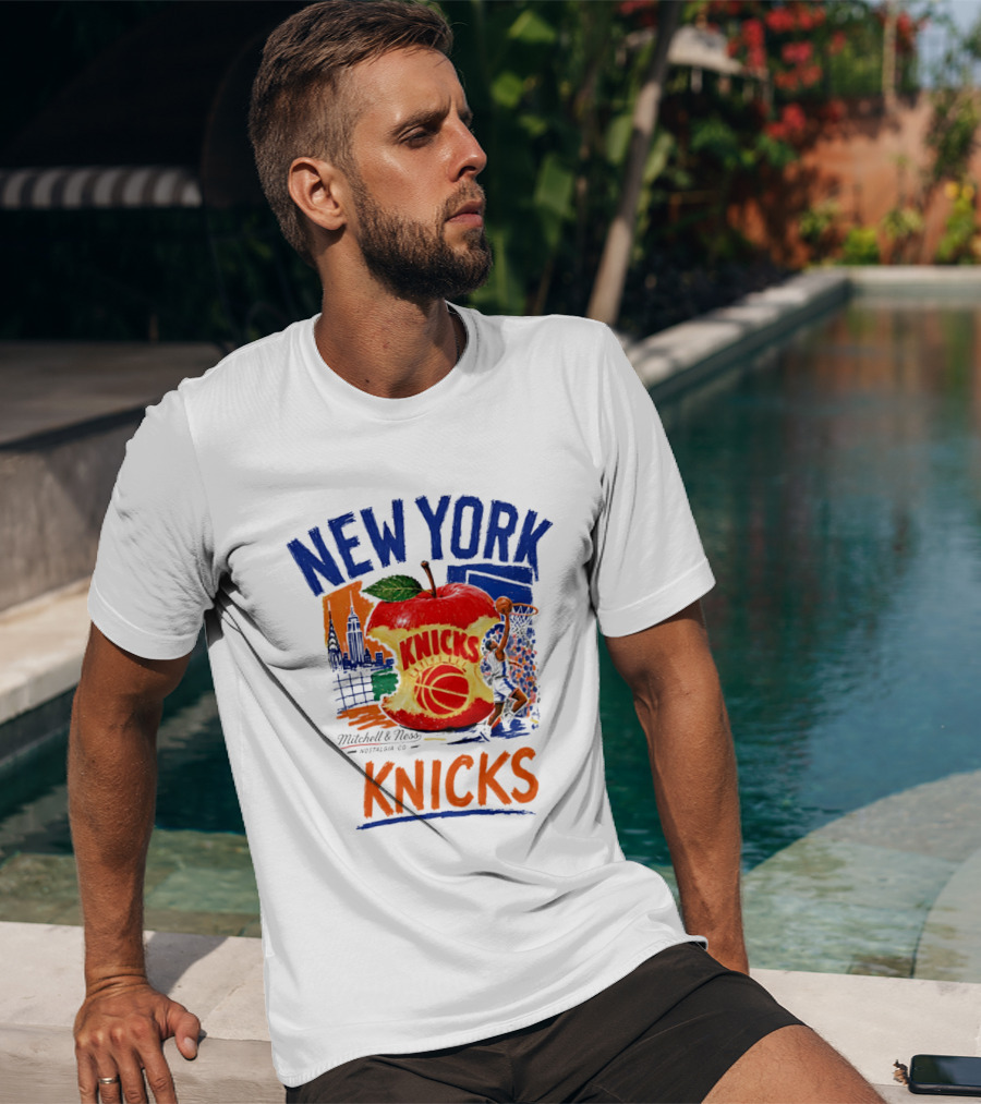 New York Knicks Mitchell & Ness Nostalgia Co Concrete Apple Basketball Scene T-Shirt