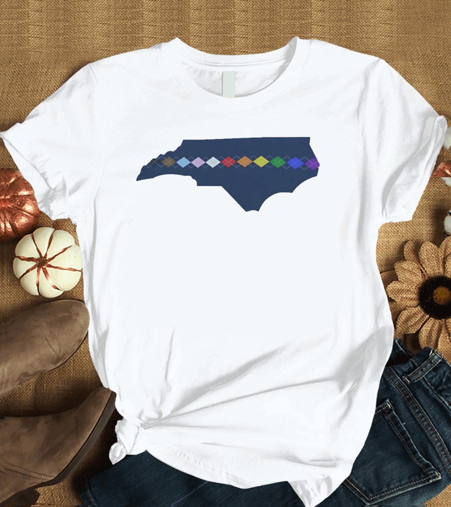 North Carolina Argyle State Map Pattern Inclusivity Message T-Shirt
