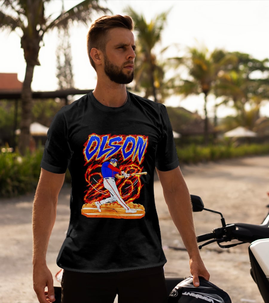 Atlanta Braves Matt Olson Hand Drawn Dynamic Swing Iconic Action T-Shirt