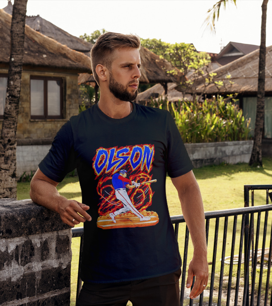 Atlanta Braves Matt Olson Hand Drawn Dynamic Swing Iconic Action T-Shirt