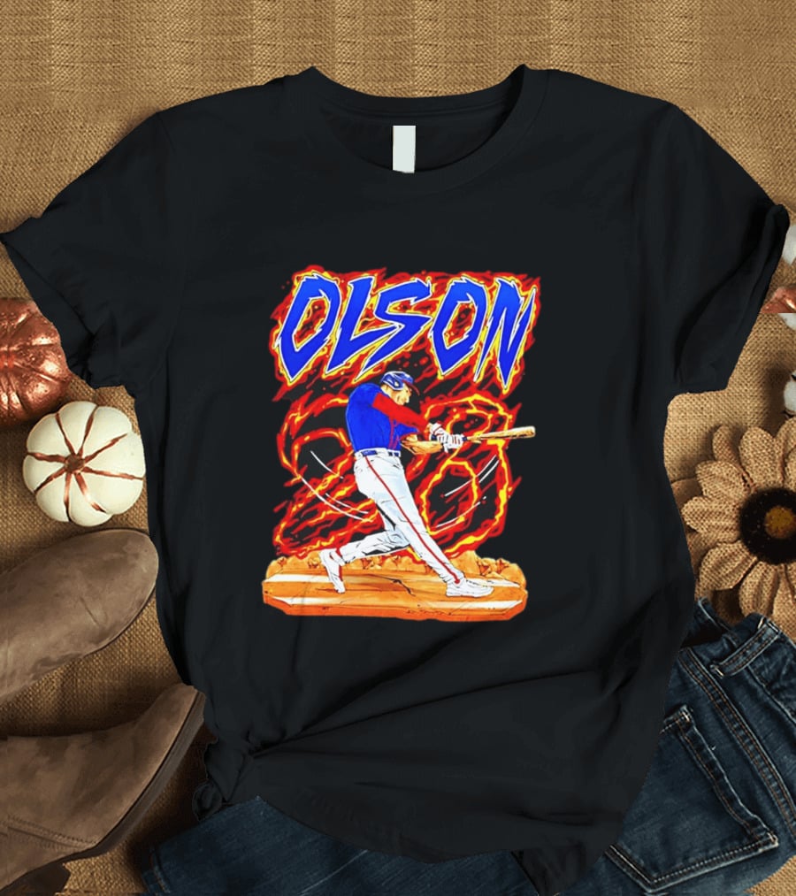 Atlanta Braves Matt Olson Hand Drawn Dynamic Swing Iconic Action T-Shirt