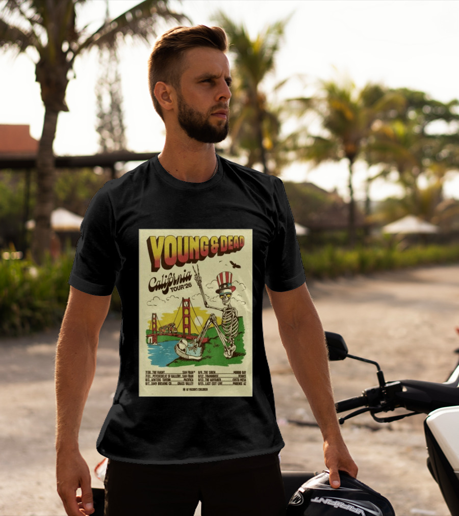 Young And Dead California Tour 2026 Vintage Skeleton Golden Gate Bridge T-Shirt