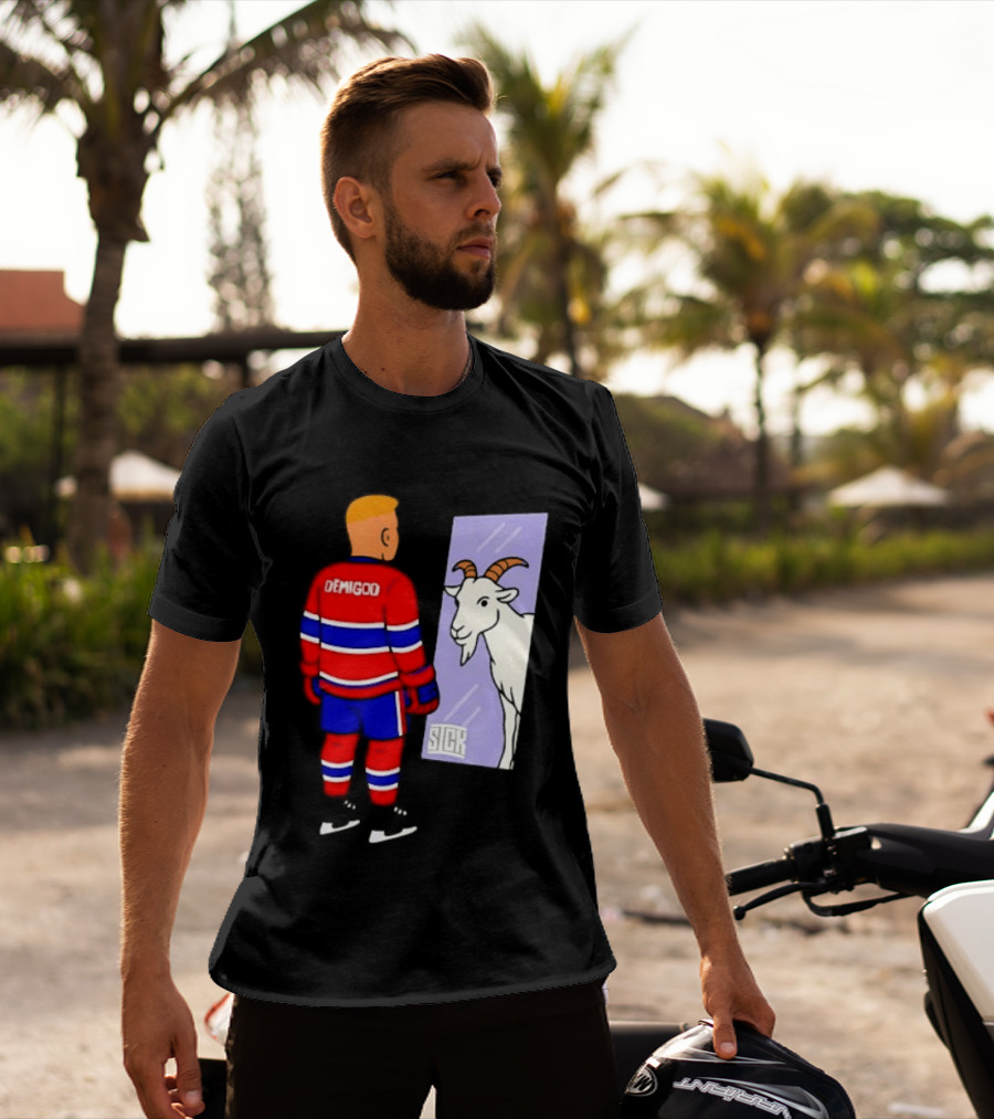 Demigod Hockey Player Looking In Mirror With Goat Reflection T-Shirt