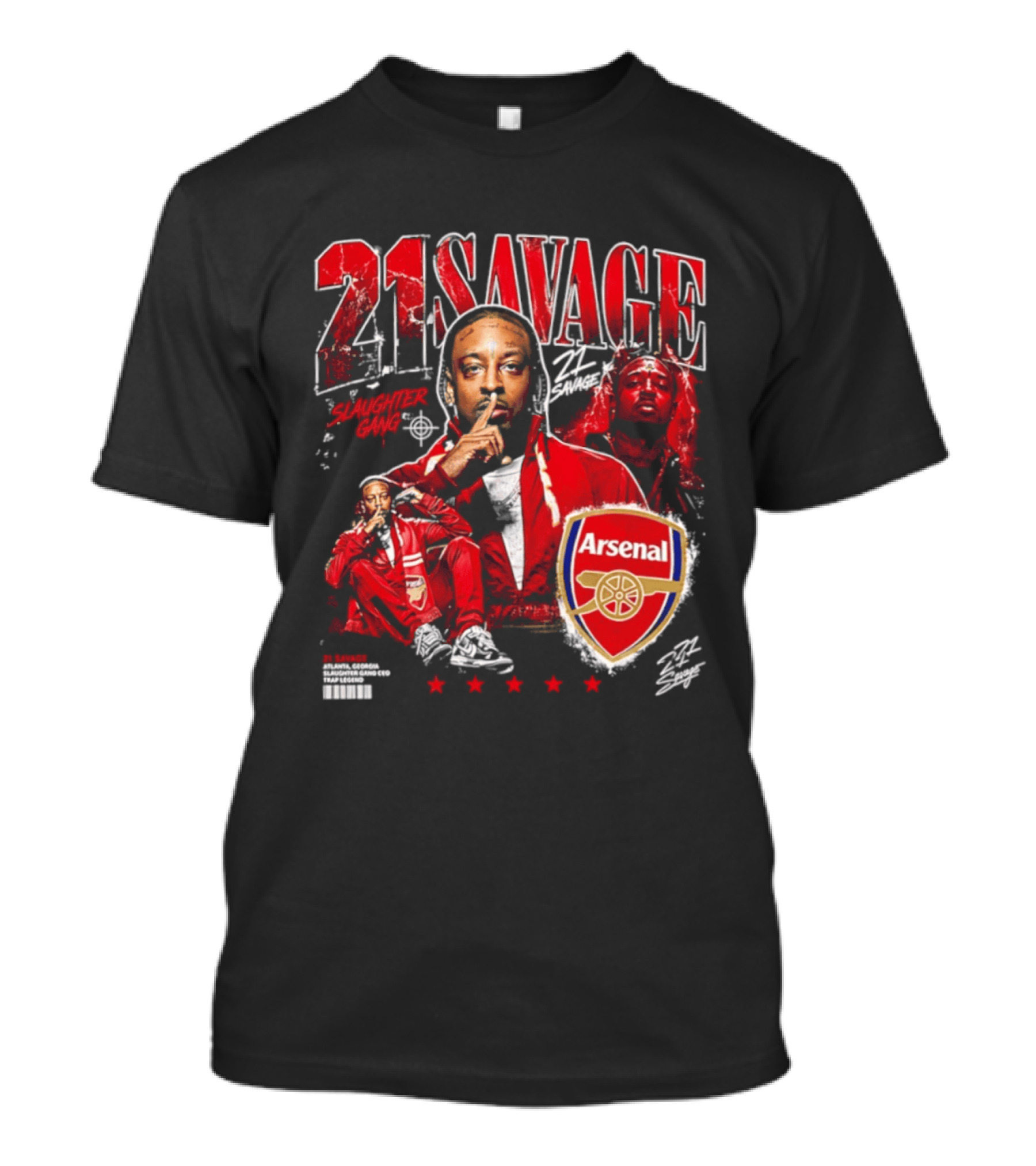 21 Savage Arsenal Collaboration Featuring Slaughter Gang Logos T-Shirt