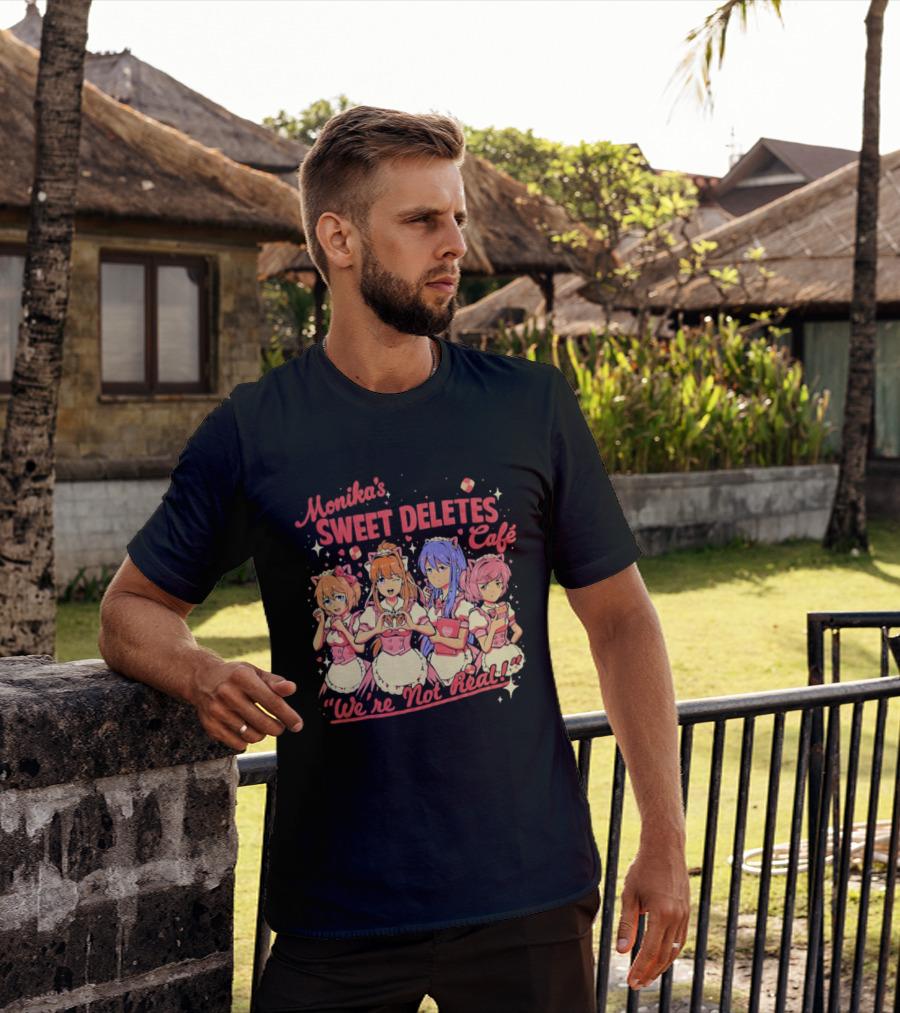Monika's Sweet Deletes Cafe We're Not Real Anime Characters T-Shirt