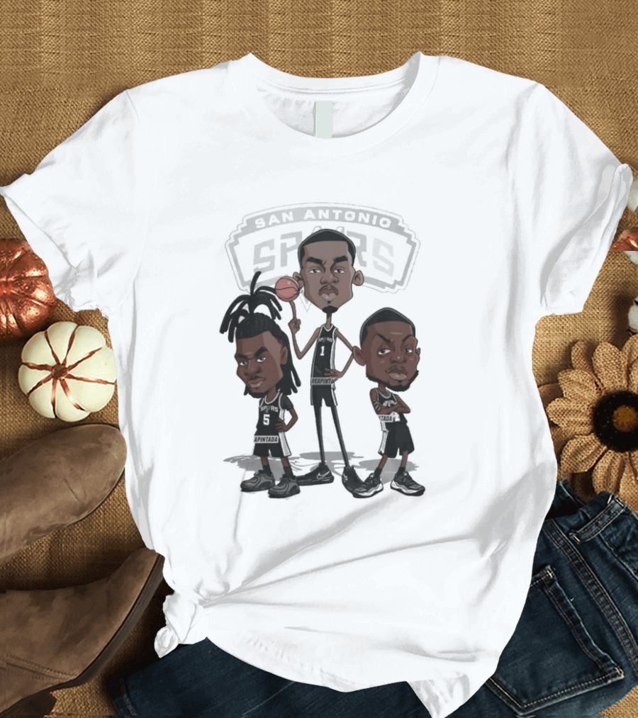 Victor Wembanyama Stephon Castle De'Aaron Fox San Antonio Spurs NBA Caricature T-Shirt