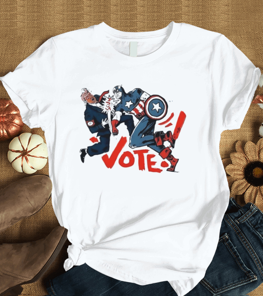 Captain America Punch Donald Trump Vote Comic T-Shirt