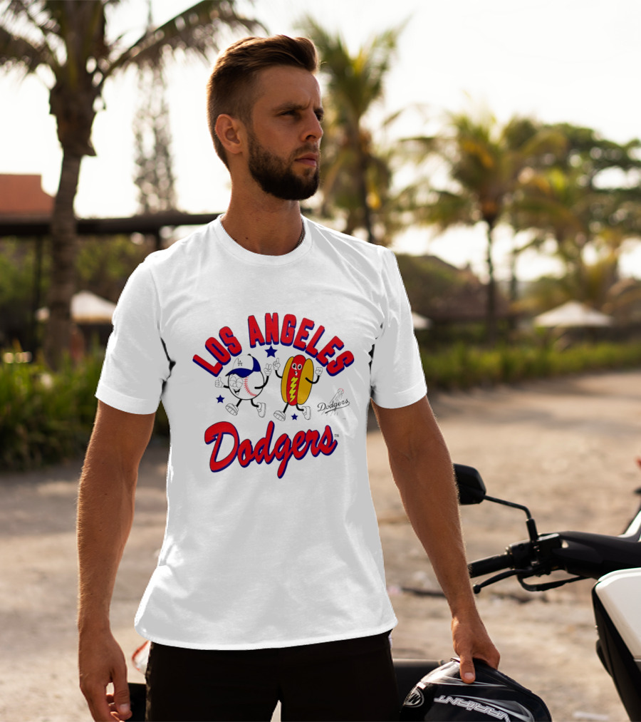Los Angeles Dodgers Baseball Hot Dog Cartoon Characters T-Shirt