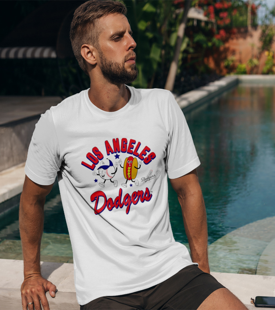 Los Angeles Dodgers Baseball Hot Dog Cartoon Characters T-Shirt
