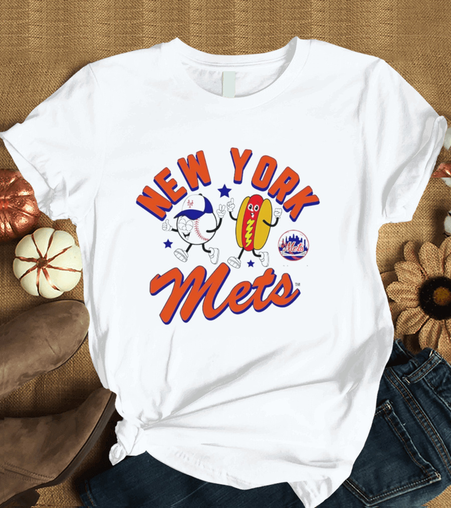 New York Mets Hot Dog Cartoon Baseball T-Shirt