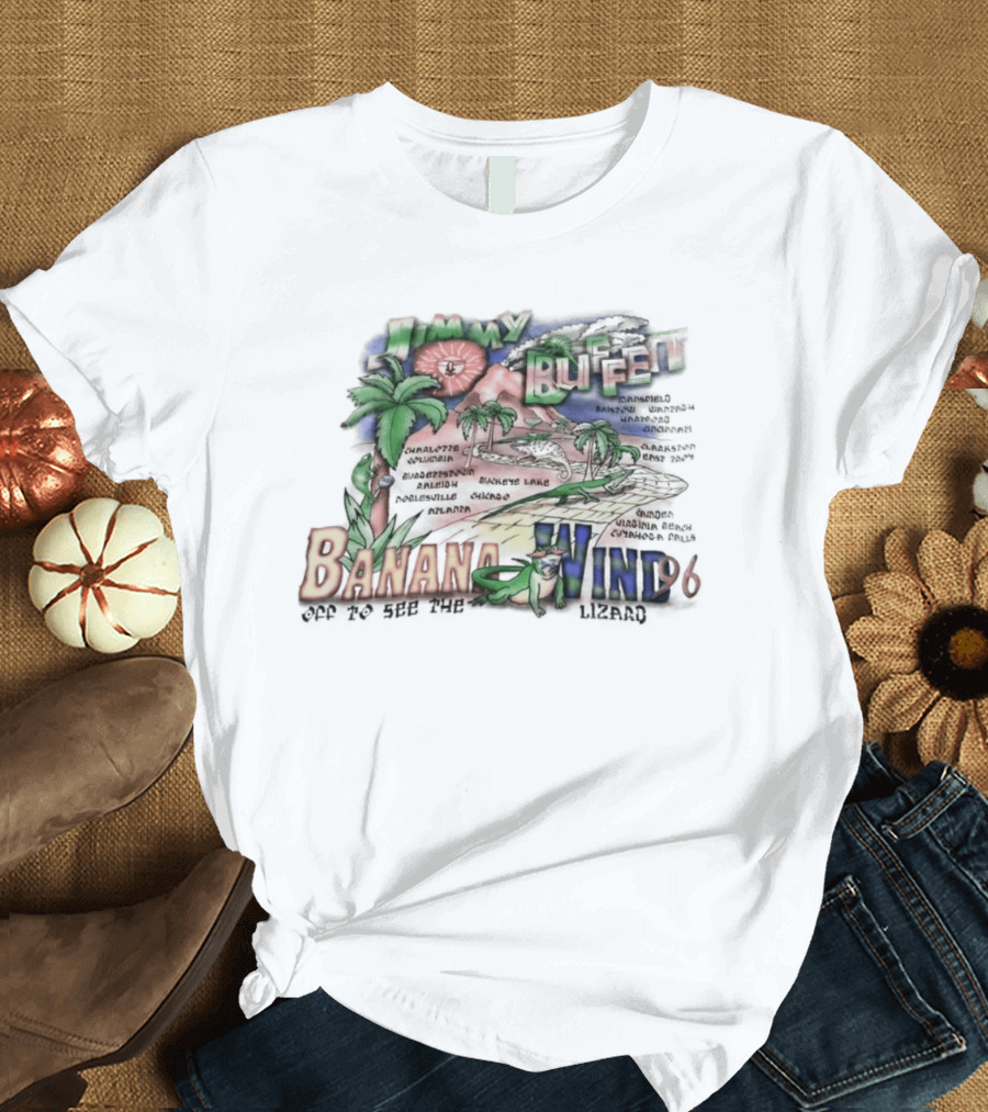 Jimmy Buffett Banana Wind 96 Off To See The Lizard Tropical Scene Palm Trees T-Shirt
