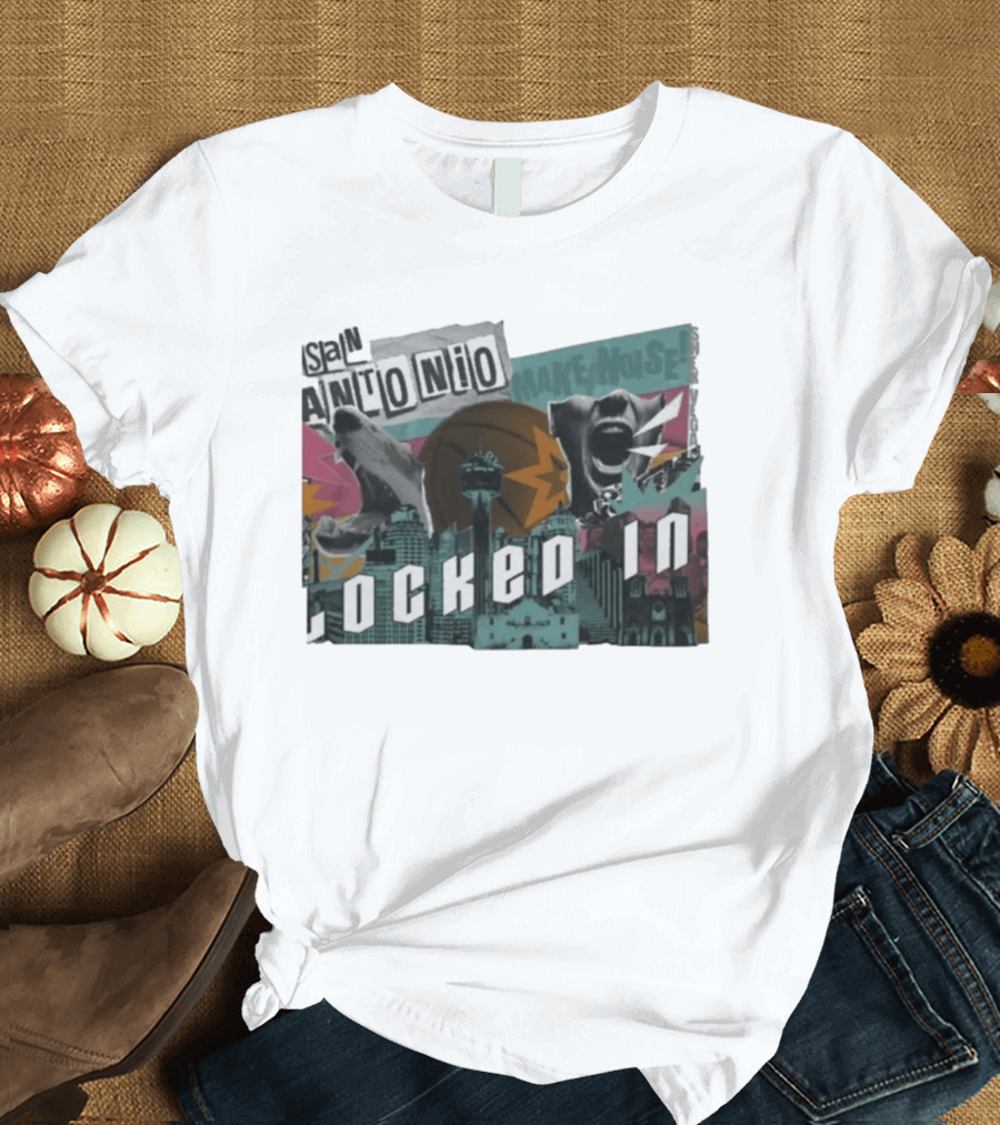 San Antonio Locked In Make Noise Basketball Skyline T-Shirt