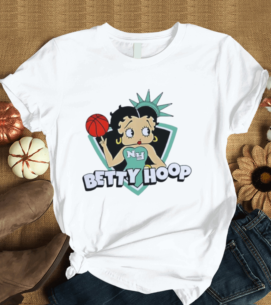 New York Liberty Betty Hoop Basketball Character NY Statue Of Liberty Crown T-Shirt