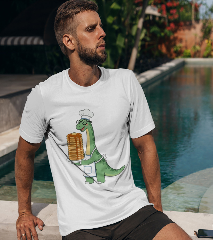 Chef Dinosaur With Towering Pancakes And A Smile T-Shirt