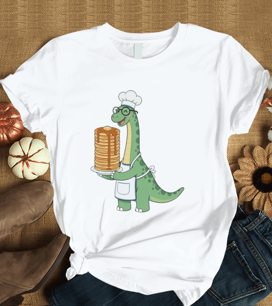 Chef Dinosaur With Towering Pancakes And A Smile T-Shirt