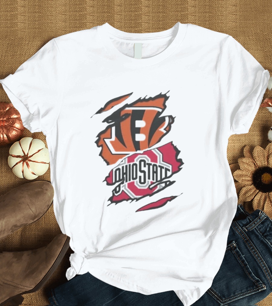Cincinnati Bengals Ohio State Buckeyes Rip Effect NCAA Collaboration T-Shirt