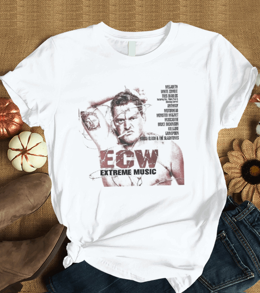 ECW Extreme Music Wrestler Barbwire Megadeth Anthrax T-Shirt