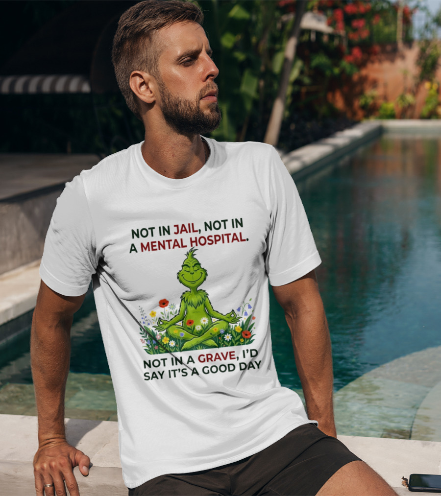 Grinch Not In Jail Not In A Mental Hospital Not In A Grave Meditation Good Day T-Shirt