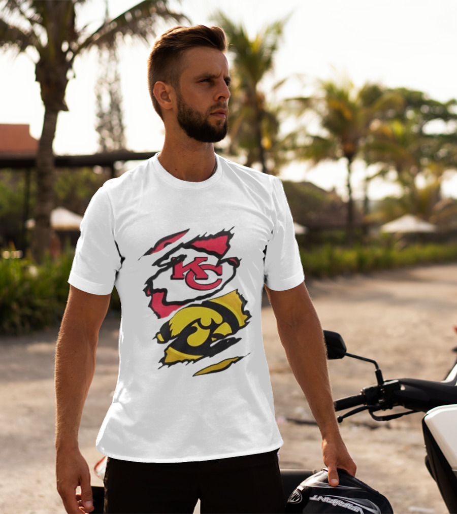 Kansas City Chiefs Iowa Hawkeyes Torn Paper KC Hawkeye Logo Mix T-Shirt