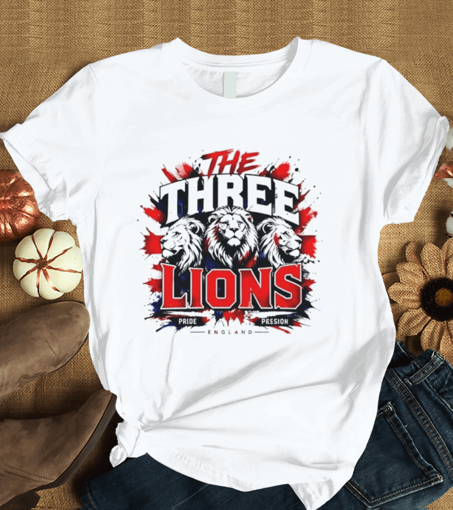 The Three Lions England Pride Red Blue Black Splatter T-Shirt