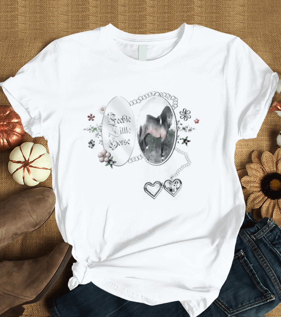 Feeble Little Horse Locket With Heart Photo Charm And Floral Details T-Shirt