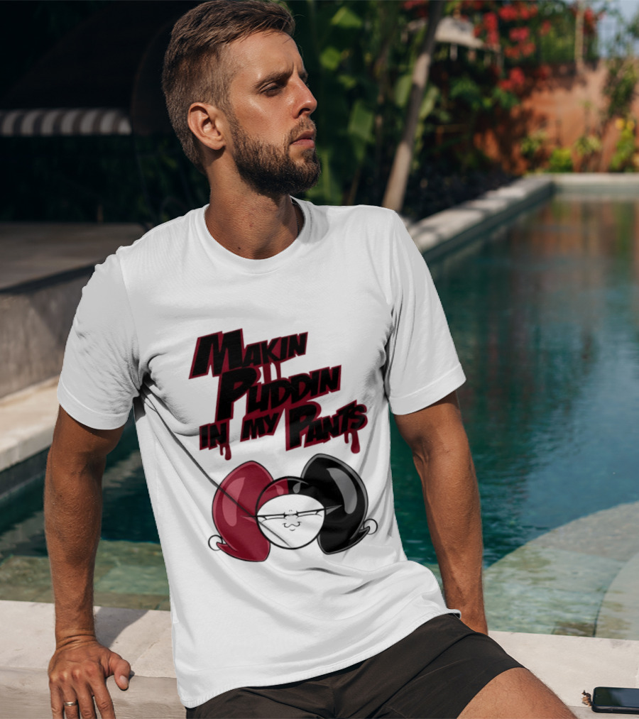 Makin' Puddin' In My Pants Harley Quinn Cartoon Red And Black Pigtails T-Shirt