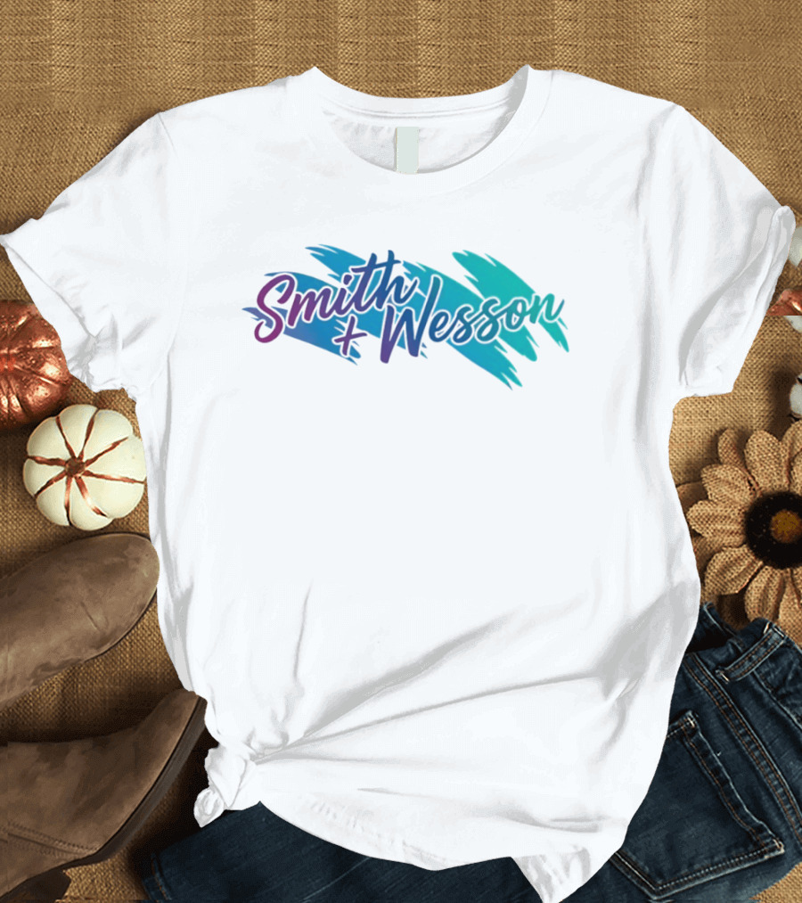 Smith And Wesson 90s Teal Purple Paint Brush Strokes T-Shirt