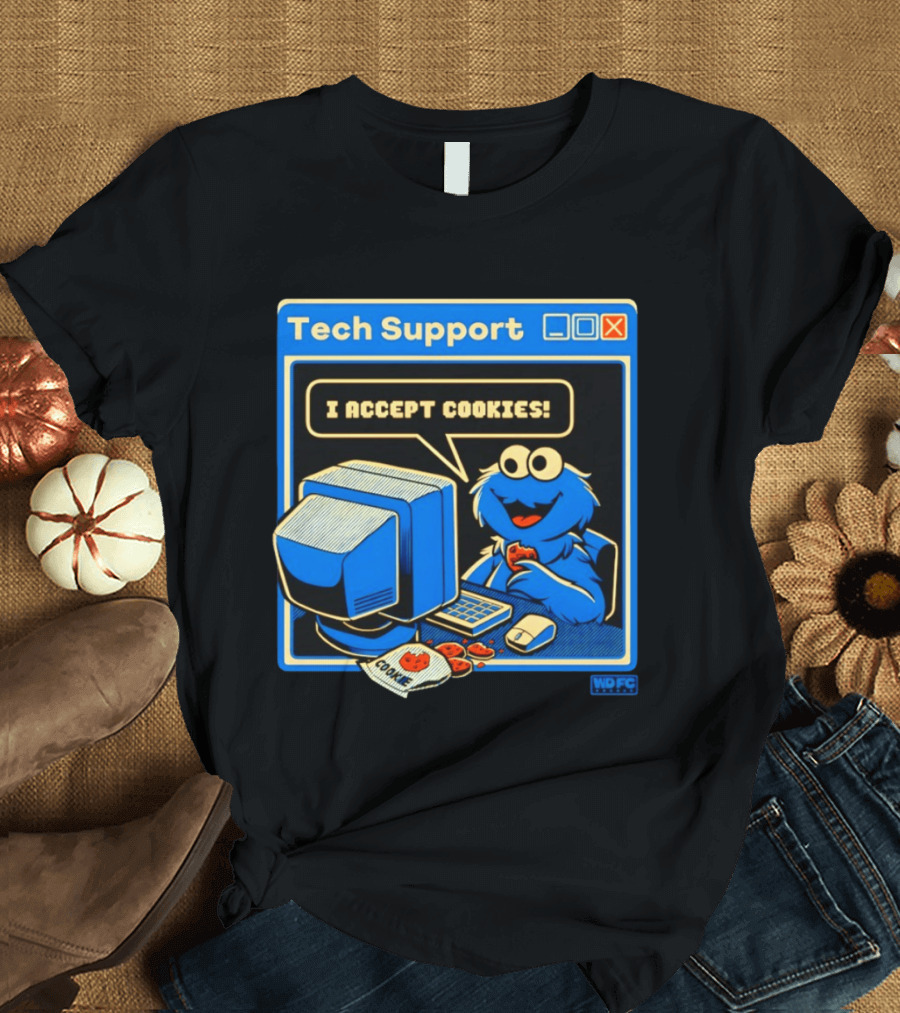 Tech Support I Accept Cookies Cookie Monster Computer Humor T-Shirt