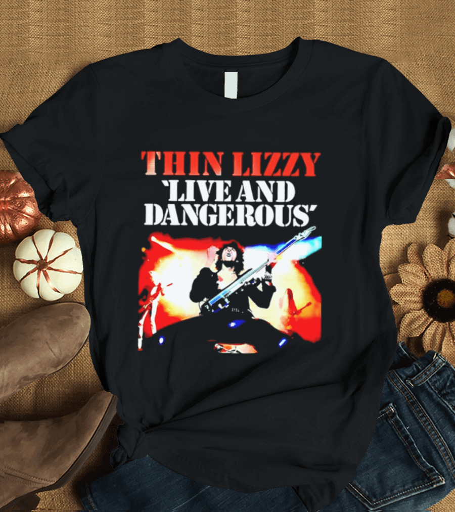 Thin Lizzy Live And Dangerous Cover Classic Rock Band Album T-Shirt