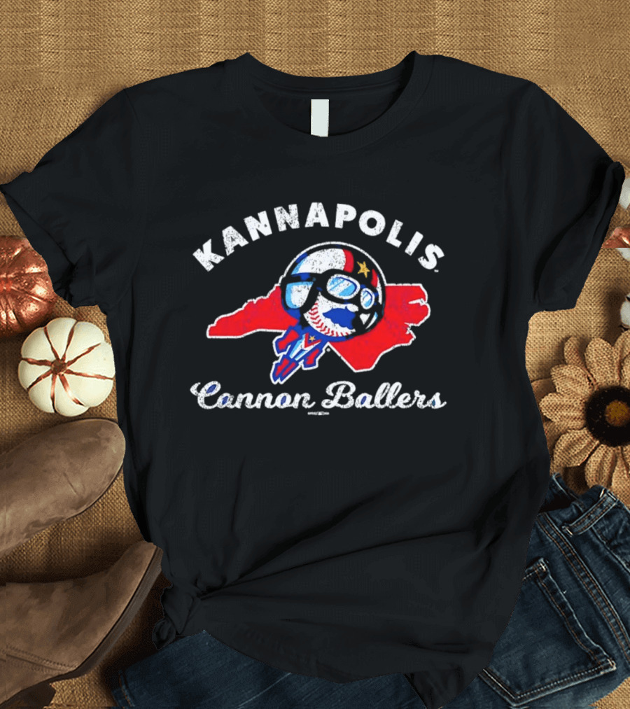 Kannapolis Cannon Ballers Baseball Skull North Carolina Map T-Shirt
