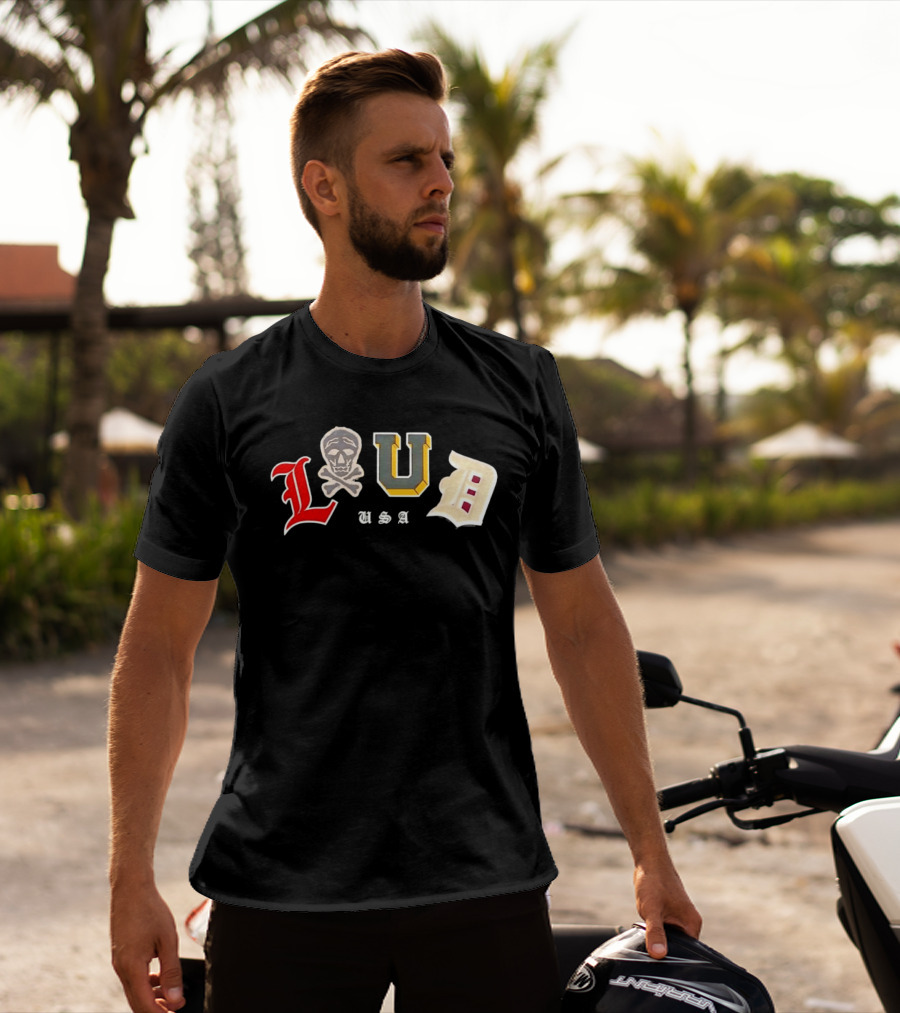 LUD USA Skull Varsity Patches L U D T-Shirt