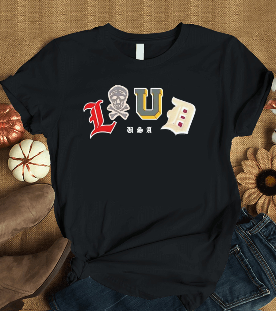 LUD USA Skull Varsity Patches L U D T-Shirt