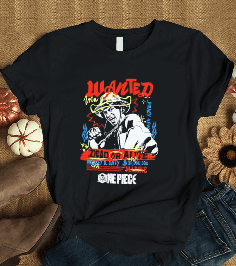 One Piece Monkey D. Luffy Wanted Dead Or Alive 30 Million Berries Bounty Straw Hat Pirate 2026 T-Shirt
